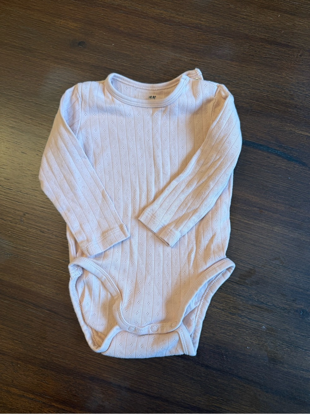 H&M Pale Pink Ribbed Long-Sleeve Baby One-Piece